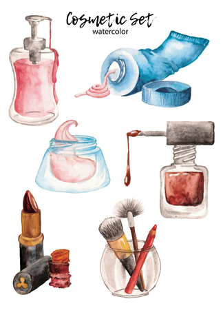 Cosmetic watercolor hand-drawing creame Vector Set. Beauty fashionの写真素材