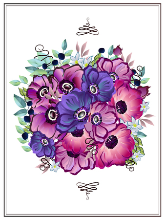 Violet poppies bouquet vector illustration with vintageのイラスト素材
