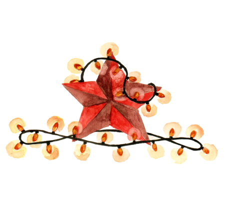 Merry Christmas and Happy New Year Watercolor Illustrationの写真素材