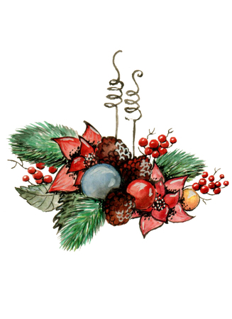 Merry Christmas and Happy New Year Watercolor Illustrationの写真素材