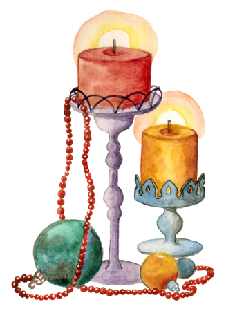 Merry Christmas and Happy New Year Watercolor Illustrationの写真素材