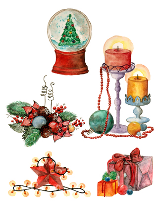 Merry Christmas and Happy New Year Watercolor Illustrationの写真素材
