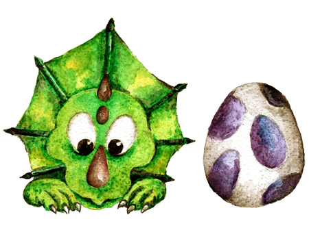 Cute Little Watercolor Dinos hand painted illustrationの写真素材