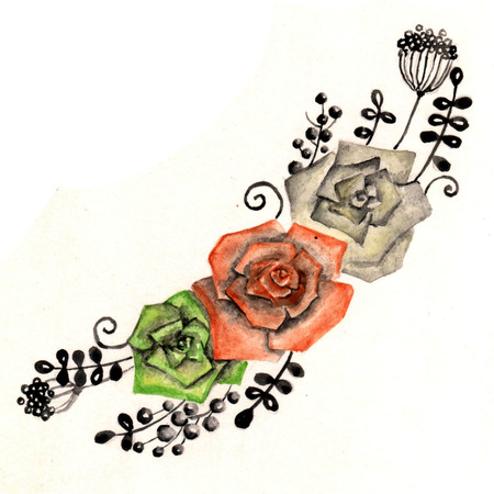 Flower bouqets with different flowers with watercolor, hand-paintedの写真素材