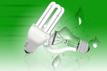 energy saving bulb smashing lightning bulbの写真素材