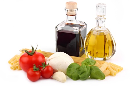 Italian food ingredients on a white backgroundの写真素材