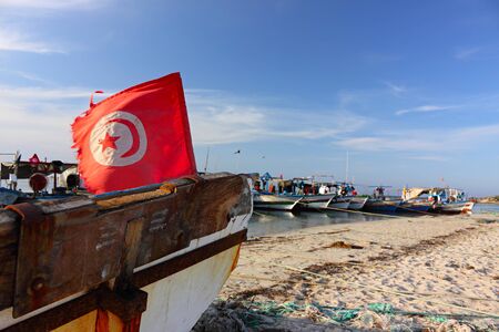 Fishings boats in a natural harbour in africa.の写真素材