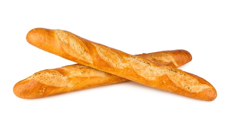 2 french baguettes on white backgroundの写真素材