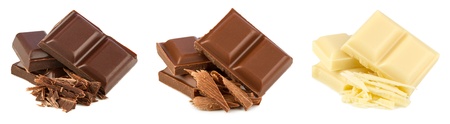 set of 3 different chocolates on white background
