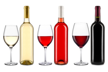 set of wine bottles and glassesの写真素材