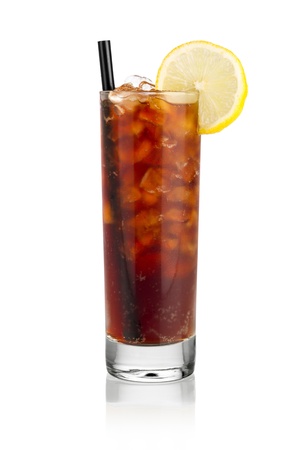 iced soda lemon in front of white backgroundの写真素材