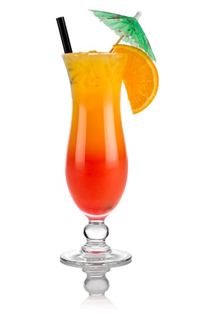 Cocktail tequila sunrise in front of white backgroundの写真素材