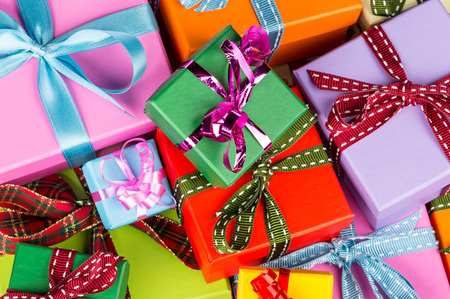 stack of gift boxes white backgroundの写真素材