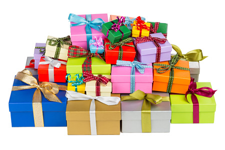stack of gift boxes white backgroundの写真素材