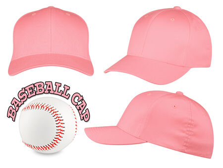 Set of rose baseball caps with baseballの写真素材