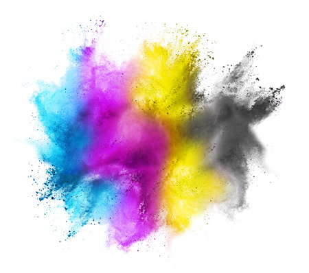 CMYK colored dust cloud on white backgroundの写真素材