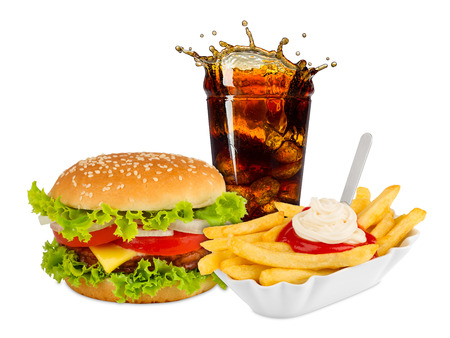 Fast food meal on white background