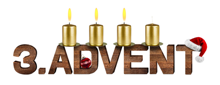 third advent concept with candles isolated on white backgroundの写真素材