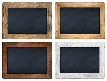 set of various wooden blackboards on white backgroundの写真素材