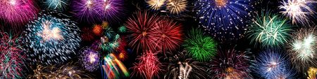 banner of colorful fireworks on black backgroundの写真素材