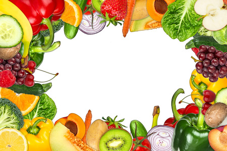 frame out of fruits and vegetables isolated on white backgroundの写真素材