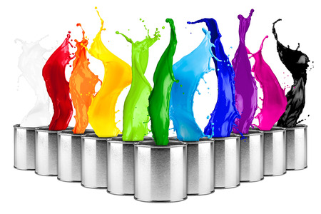 colorful rainbow color dose splash collage isolated on white backgroundの写真素材
