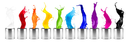 colorful rainbow color dose splash row isolated on white backgroundの写真素材