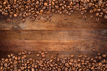 coffee  beans on rustic oak backgroundの写真素材