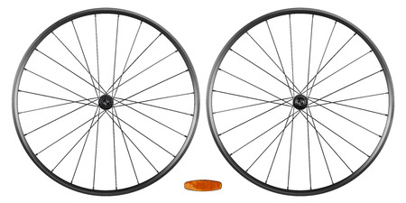 set of bicycle rims isolated on white backgroundの写真素材