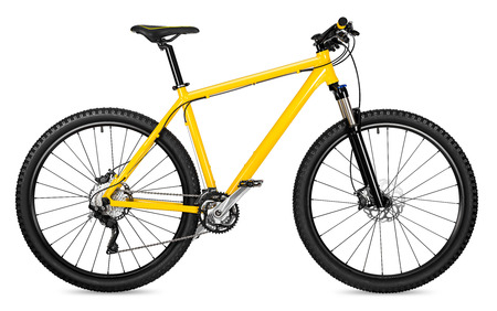yellow 29er mountain bike isolated on white backgroundの写真素材