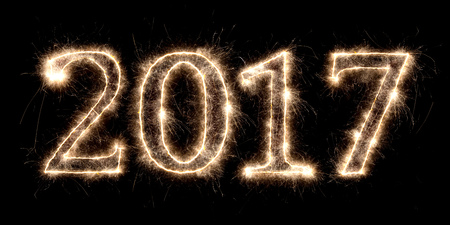 2017 firework sparkler bright glowing new years eve font lettering number dateの写真素材