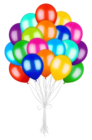 big bunch of colorful balloons isolated on white backgroundの写真素材