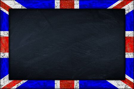 empty chalkboard blackboard with wooden uk united kingdom union jack flag frame blankの写真素材