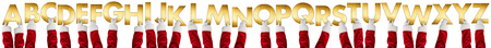 ABC christmas letter set santa claus arms hands holding up shiny golden letters xmas collection isolated backgroundの写真素材