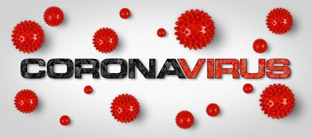 Coronavirus Covid-19 red lettering with on bright light grey background. Corna virus global  outbreak pandemic epidemic medical concept.の写真素材