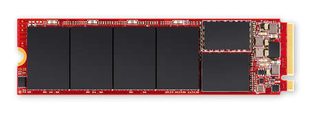 red M2 SSD flash hdd hard disc drive memory computer isolated on white background. pc hardware componet data storage electronics conceptの写真素材