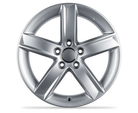 modern shiny silver metallic alloy aluminum car rim isolated on white background. automotive part indurstry transportation conceptの写真素材