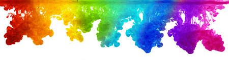 colorful rainbow ink paint water explosion panorama isolated on white backgroundの写真素材