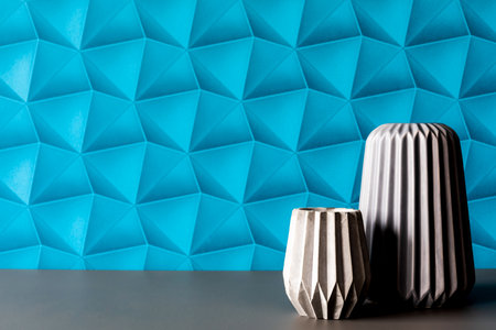 A flat with blue walls decorated in a modern style suitable for a background.の写真素材