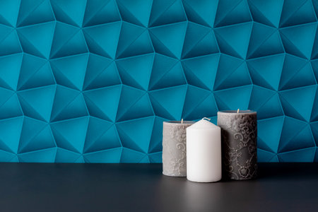 A flat with blue walls decorated in a modern style suitable for a background.