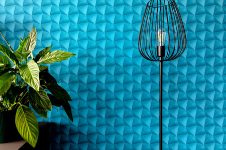 A flat with blue walls decorated in a modern style suitable for a background.の写真素材
