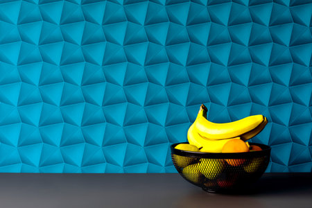 A flat with blue walls decorated in a modern style suitable for a background.の写真素材