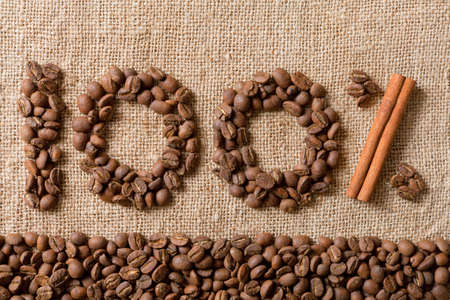100% from coffee beans on linea material の写真素材