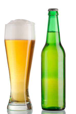 Goblet and bottle of beerの写真素材