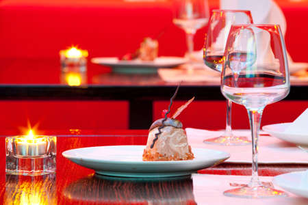 Dessert on a red backgroundの写真素材