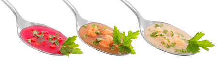 set of vegetable soups on a white backgroundの写真素材
