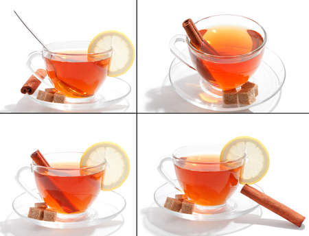Glass cup of tea with white background setの写真素材