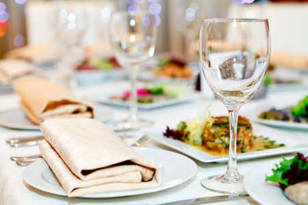 Served table in restaurantの写真素材