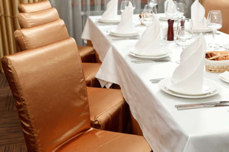 Fine table setting in gourmet restaurantの写真素材