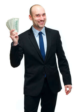 Businessman holding dollar billsの写真素材